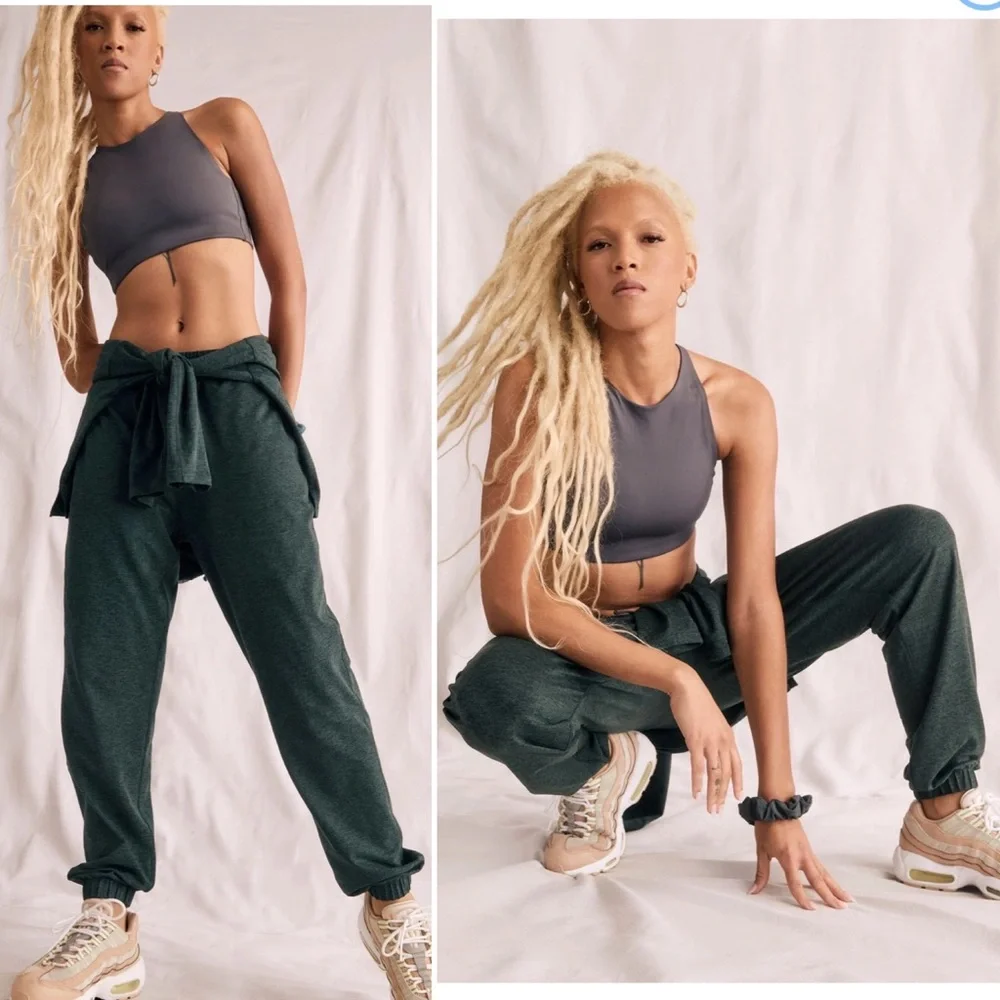 GIRLFRIEND COLLECTIVE Moss Green ReSet Jogger Sweatpants Elastic Hem Medium NEW